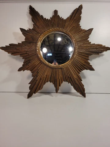 Vintage MCM Syroco Style resin Convex Starburst Bronzed Gold Mirror 24" X 20" Cover
