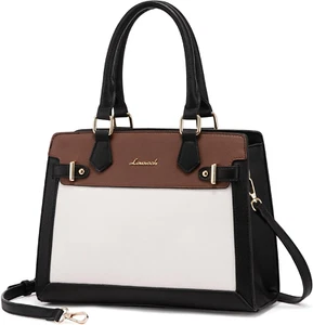 Stylish Black Tote Handbag for Women - PU Leather Satchel Shoulder Bag - Picture 1 of 20