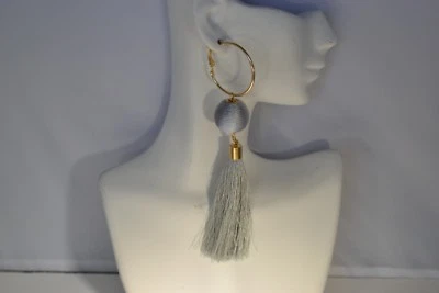 SALE REDUCED TO CLEAR Gold Colour Hoop & Grey Bead Tassel Drop Earrings - Image 1 of 3