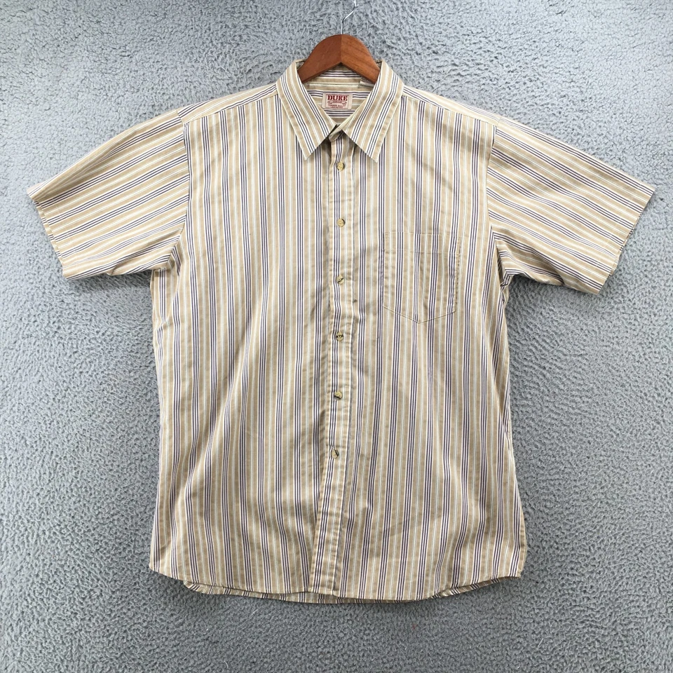 Camisa con botones Duke para hombre L multicolor a rayas mezcla de algodón manga corta cuello Foto 1 de 4