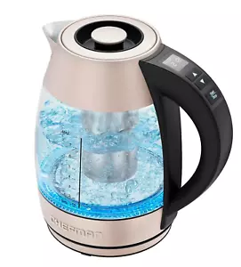 Chefman 1.8L Digital Electric Kettle Glass Rose Tea Infuser 7 Presets Rapid Boil - Picture 1 of 12