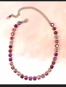Fuchsia Pink Cup Chain Tennis Necklace, Rose Pink Mix Cup Chain Tennis Necklace - Picture 1 of 3