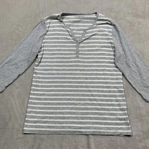 Camisa Croft & Barrow Mujer Talla Grande Media Manga Gris Blanco Rayas Botones a Presión - Imagen 1 de 7