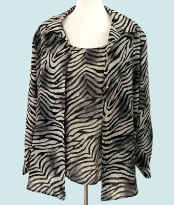 Camisa Jordan Mujer Talla 18W 2 Piezas Manga Larga Abotonada Estampado Cebra Con Tanque Nueva Con Etiquetas Foto 1 de 4