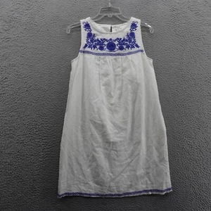 J Crew Embroidered Linen Blend Sheath Dress XS White Blue Womens Beachy Boho - Picture 1 of 15