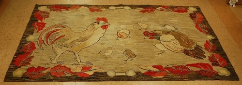 c1900's ANTIQUE FOLK ART AMERICAN HOOKED RUG 6'x 8'10