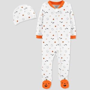 Just One You Babys' Halloween White Ghost Sleeper/Cap Set Pajamas NB 3M 6M #2