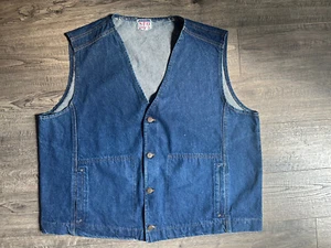 VTG SFO Blue Jean Denim Vest 2XL? SAN FRANCISCO OVERALL 4 Button Sleeveless - Picture 1 of 11