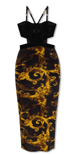 Abito Versace Jeans Couture nero maglia corsetto acquerello stampa couture nuovo con etichetta taglia