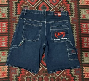 Vintage Phat Farm Jean Shorts Carpenter Baggy Y2K Skater 38 Dark Wash - Picture 1 of 10
