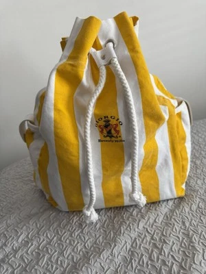 GIORGIO BEVERLY HILLS Yellow & White Striped Drawstring Beach Bag Rare  - Image 1 of 4