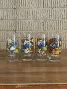 Set Of 4 Smurf Glasses - Picture 1 of 3