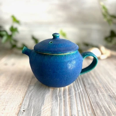 Shigaraki-Yaki Ware Japanese Porcelain Tea Pot Turquoise Blue Glaze Pottery - Image 1 of 4