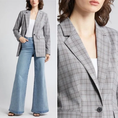 Blazer Nordstrom Británico Longline a Cuadros Gris Oscuro Academia Oficina Carrera 1X Nuevo con Etiquetas Foto 1 de 4