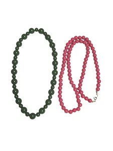 Vintage grün & rosa Kunststoff Perlen Halskette Menge 2 Kostüm Retro Halsband GUC - Bild 1 von 24