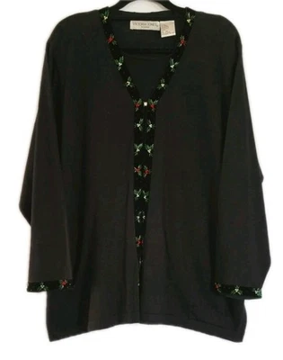 Victoria Jones Christmas Holly Berry 串珠开衫毛衣天鹅绒装饰 3X 全新带标签 — 第 1/4 张图片