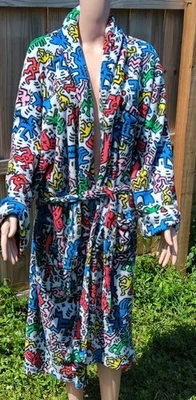 Keith Haring Allover Print Plush Fleece Belted Robe Size S Pocket Loungewear - Image 1 of 4