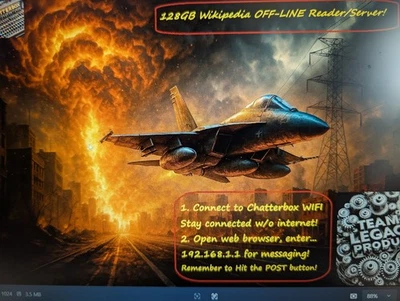 Wikipedia OffLine 2025,128gb USB+ChatterBox 2.4ghz Wifi Kiwix Reader/Server 🏕️ - Image 1 of 4