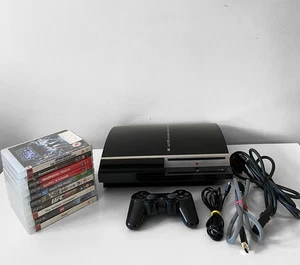 Sony PlayStation 3 80GB Jet Schwarz Spielekonsole PS3 Bundle 10 Spiele + 1 Controller - Bild 1 von 20