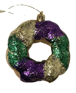 Karneval New Orleans lila grün & gold 4" Kunststoff Glitzer König Kuchen Ornament - Bild 1 von 6