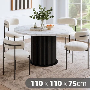 Round Dining Table Modern Coffee Room Kitchen Breakfast Wood Accent Marble 110cm - Picture 1 of 10