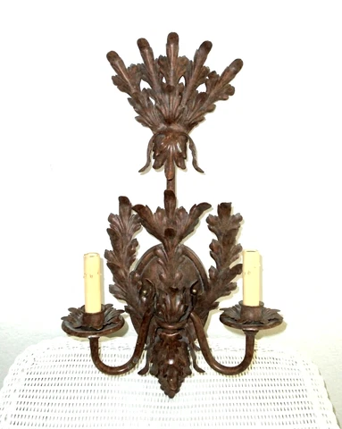 Vintage Ornate Medieval Gothic Metal Electric Two Light Wall Sconce *TLC Cover
