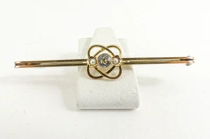 Brosche 9 kt Gold Perle Aquamarin Edwardian Antik Stab mit Geschenkbox - Bild 1 von 6