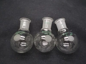 Lot of (3) CHEMGLASS Glass 25mL Single Neck Round Bottom Flask 14/20 CG-1506-86 - Picture 1 of 3