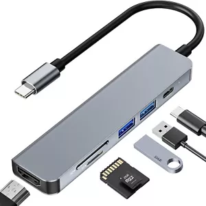 6 in 1 USB C Hub w/ 4K HDMI Display Type A 3.0 Data Ports SD/TF Card Reader 100W - Picture 1 of 7