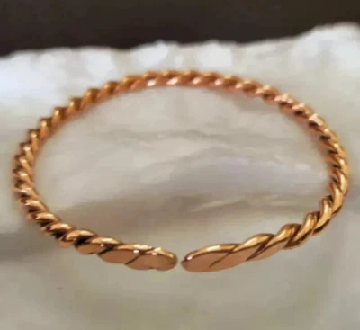 1 Pc Pure Copper Bangle, Unisex Cuff Bracelet Twisted Healing Bangles Adjustable - Image 1 of 4
