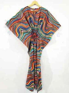 Indian Vintage 100% Cotton Long Beach Maxi Kaftan Dress One Size Caftan Kimono - Picture 1 of 7