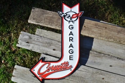 Chevrolet Corvette Garage Embossed Arrow Tin Metal Sign - Chevy - Racing Flags - Image 1 of 4