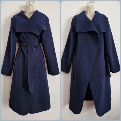 Made In Italy Size 2XL (UK) Navy Thick Fleece Wrap Coat Coatigan Pockets Belt - Image 1 of 4