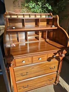 Antique American Oak Roll Top Tambour Secretary Desk 3 Drawers 13 Cubies. - Picture 1 of 8
