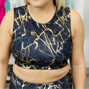 NWT - Women’s Navy with Gold Metallic Marbled Sports Bra - Size Medium - Picture 1 of 6