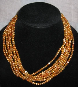 ESTATE JEWELRY ~ Sterling Silver ORANGE Multistrand Necklace ~ 20" L - Picture 1 of 6