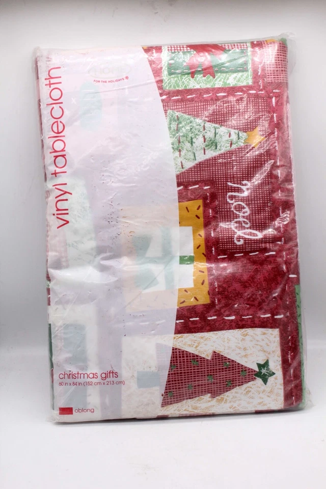 Vinyl Christmas Tablecloth New Target Brand 2001 60x84 Gifts Trees Red Green VTG - Image 1 of 4