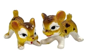 VTG LEON CUBS SALE E PEPE SHAKER CERAMICA BIANCO MARRONE DIPINTO A MANO KRIESS - Foto 1 di 6