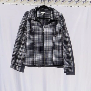 Christopher & Banks Jacket Womens M Blue Plaid Zip Up Collar Pocket Work - Picture 1 of 3