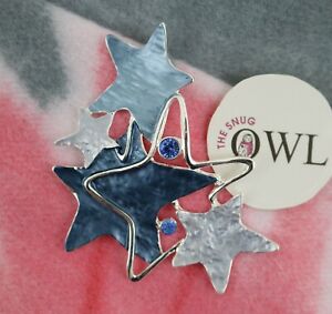 CHRISTMAS STAR MAGNETIC BROOCH Blue Pearl White Diamante STARS Scarf Pin Clips