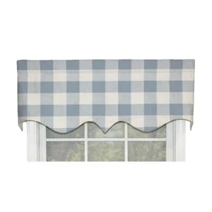 RLF Home Grande Check Style Regal All Season Valance Blue 3 Rod Pocket 50W x 17L - Picture 1 of 4