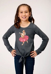 Roper Girls Horse in Tutu Grey Poly/Rayon L/S T-Shirt - Picture 1 of 4