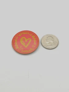 Coach Vintage Enamel Orange Script Poppy Heart Printed Brooches Pins Rare - Picture 1 of 1