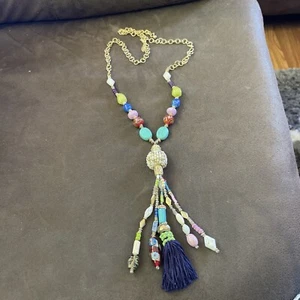 Chicos long multicolor glass beaded necklace with tassel drop pendant beautiful - Picture 1 of 6