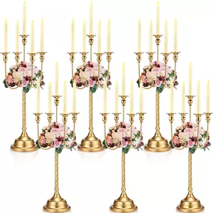 Rtteri 6 Pcs Gold Candelabra Candlestick Holder Metal Candle Stand 5 Arm Cand... - Picture 1 of 7