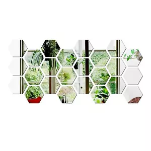 3.4''x4''x2'' Hexagon Mirror Wall Sticker 24 Pieces Acrylic Mirror Self Adhesive - Picture 1 of 5
