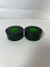 2 Crate & Barrel Round Emerald Green Glass Candle Holders