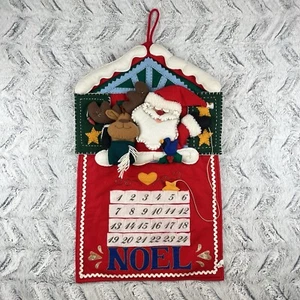 VTG Advent Calendar Large Felt Santa Countdown Christmas Wall Hanging 29”x18”Red - Picture 1 of 14