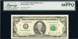 Fr. 2173-K* (K* Block) 1990 $100 Dallas Star Note Legacy Gem New 66 PPQ - Picture 1 of 2