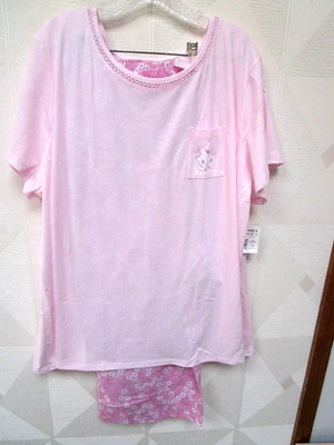 CROFT&BARROW-PINK/MULTI-FLORAL-SHORT SLEEVE-POCKET-CAPRI PAJAMAS-SIZE-3X-NWT - Image 1 of 4